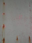 Graffiti in Biscoe House generator shed, Deception Island Graffiti in Biscoe House generator shed, Deception Island