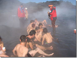 Tourists bathing on Deception Island